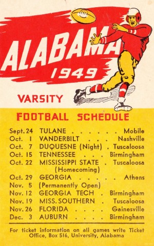 1949_College_Football_Alabama_Schedule_Row One Brand Vintage College Schedule